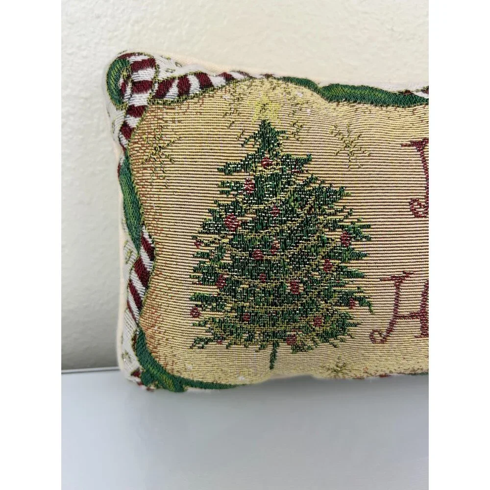 Happy Holidays Tapestry Rectangular Christmas Tree Pillow 11.5 x 7.5 Decor